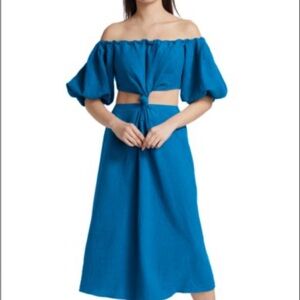 NWT Saks 5th Ave Farm Rio Knotted Cut-Out Linen-Blend Midi-Dress, small